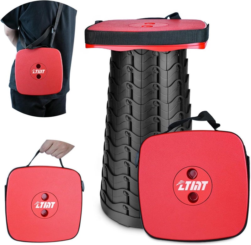 ZTMT Upgraded Square Folding Stool, Max Load Capacity 485lbs, Portable Collapsible Seat, Telescoping Foldable Stool for Camping,Fishing,Hiking,Travel, Red - Image 1